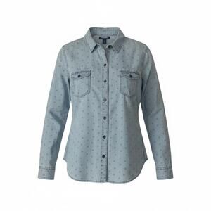 Old Navy Chambray Anchor Print Button Up Shirt Womens Large Lightweight Denim